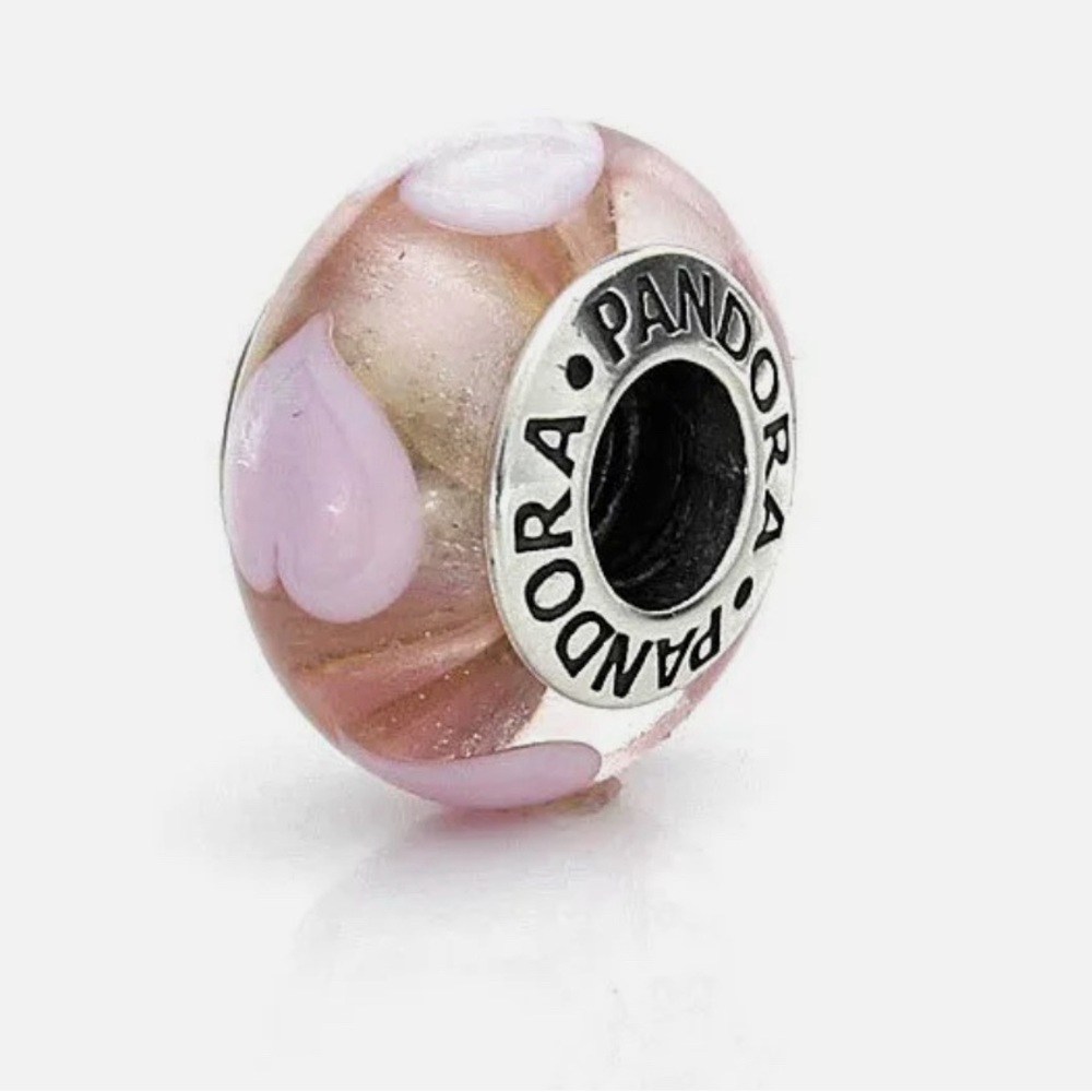 AUTHENTIC PANDORA #790660 PINK MURANO GLASS HEARTS CHARM